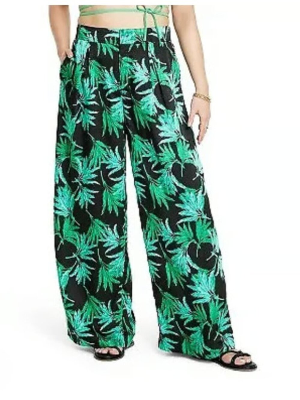 Fe Noel x Target Feathered Palm Print Robe & Wide Leg Pants Set Size XL Black - Picture 5 of 16